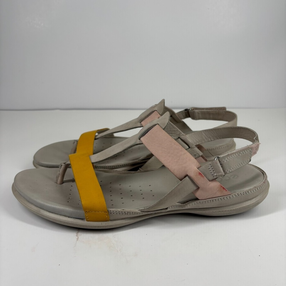 ECCO Flash Women's 10 Merigold/Rose/Gray Leather T-Strap Slingback Thong Sandals - Picture 10 of 16